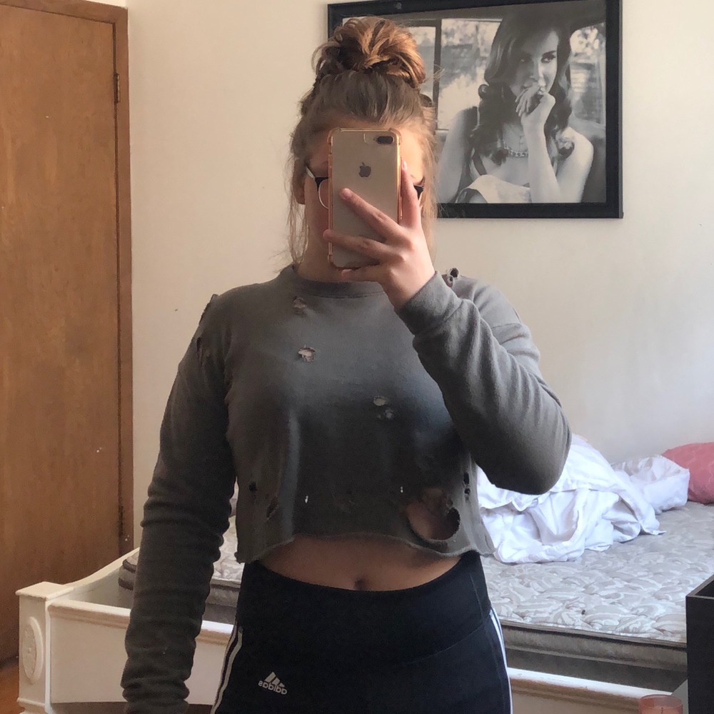 Long Sleeve Tee with Rips